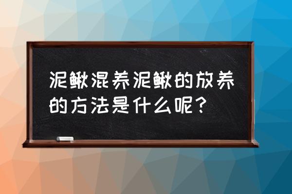 黄鳝与泥鳅养殖新技术 泥鳅混养泥鳅的放养的方法是什么呢？